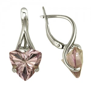 Серьги с розовым аметистом из серебра треугольной формы 3067011409