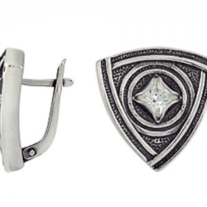 Серьги Любовь Викинга, с фианитом, черненое серебро, треугольная форма 925 3201012263